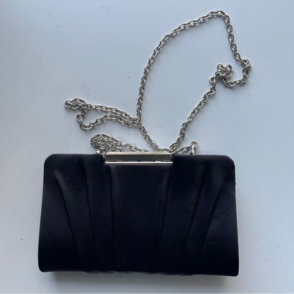 Kate Landry Black Satin Convertible Clutch With Gem Closure - Picture 1 of 10